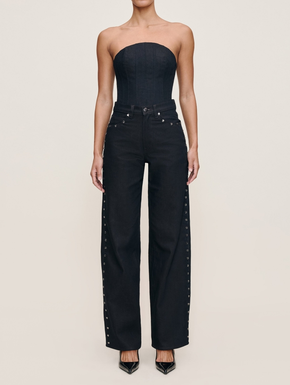 Dl1961 Kaylen Embellished High Rise Tapered Jeans 31.5" Size 25 Black Sample